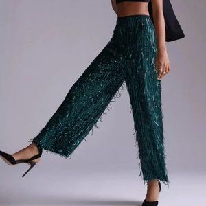 NWT Anthropologie Maeve Fringed Sequined Wide-Leg